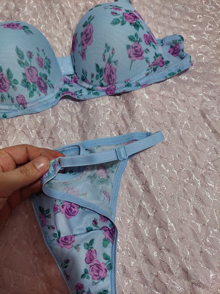 Mavi Çiçek Desenli Bohem Vintage Sütyen - Görsel 2