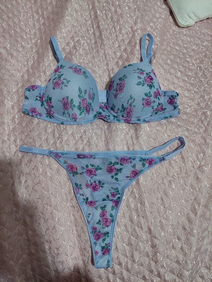 Mavi Çiçek Desenli Bohem Vintage Sütyen - Görsel 3