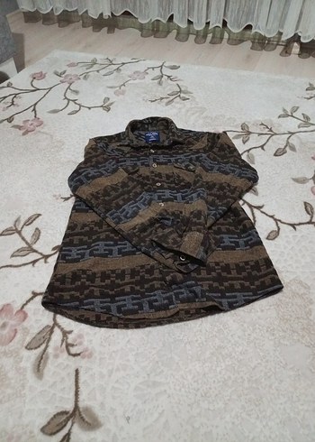 Erkek Kahverengi Uzun Kollu Yün Gömlek - Görsel 2