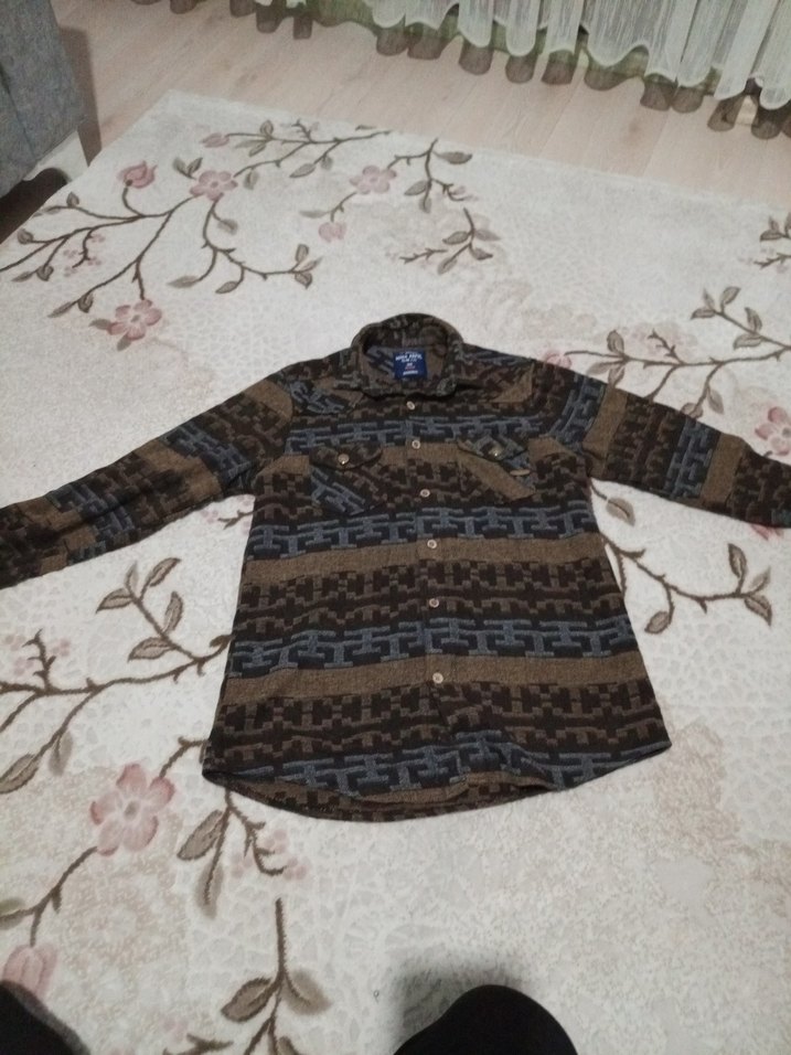 Erkek Kahverengi Uzun Kollu Yün Gömlek - Görsel 4