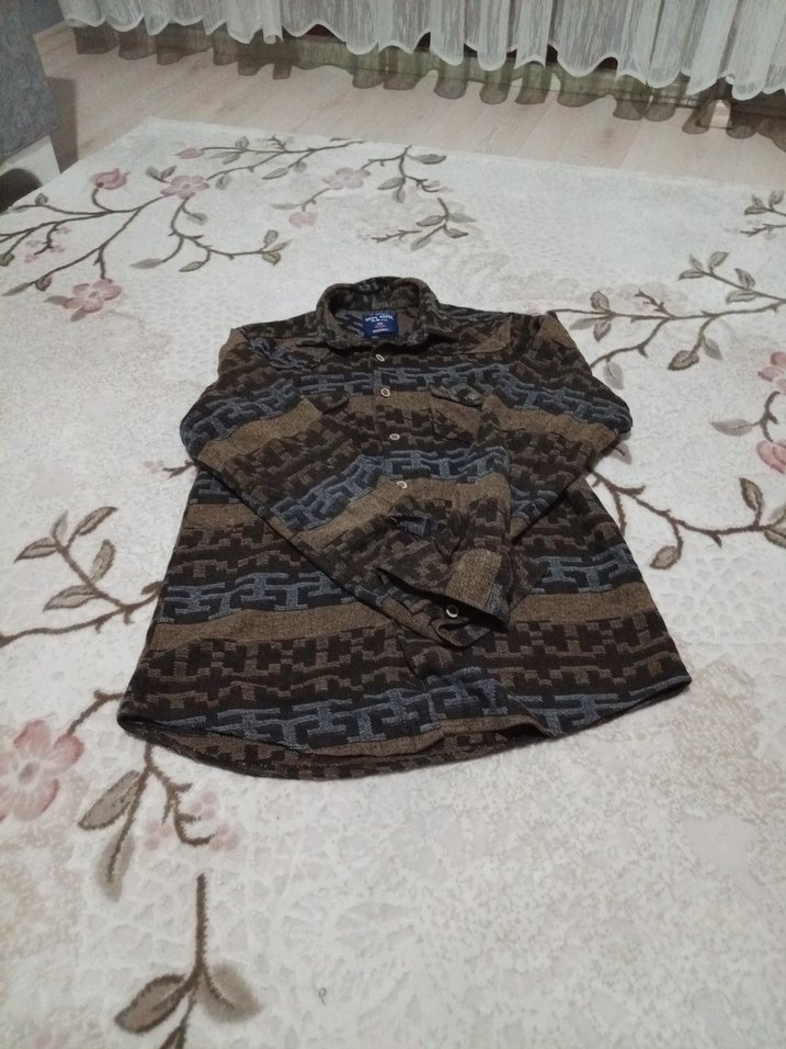 Erkek Kahverengi Uzun Kollu Yün Gömlek - Görsel 2