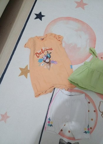 Pembe Baskılı Kısa Kollu Bebek Kıyafet Seti