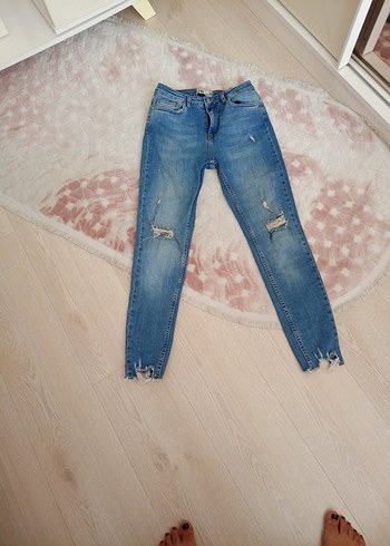 Kadın Mavi Denim Bol Kesim Kot Pantolon