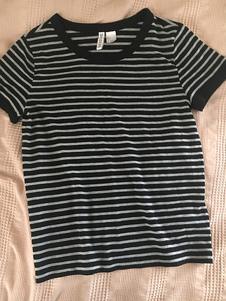 H&M Tshirt çizgili siyah gri