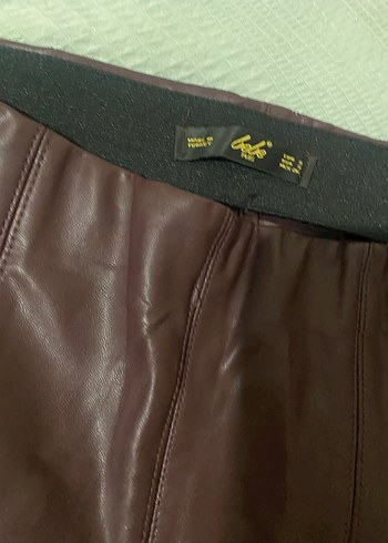 Deri bordo Fermuarlı Kadın Pantolon - Görsel 2