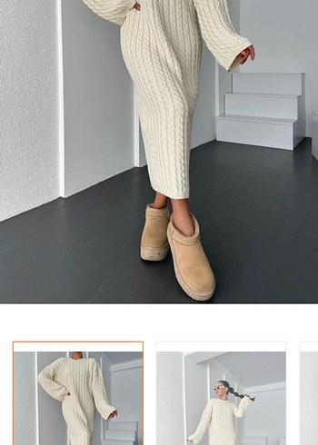 Beyaz Uzun Triko Kadın Elbise - Görsel 2