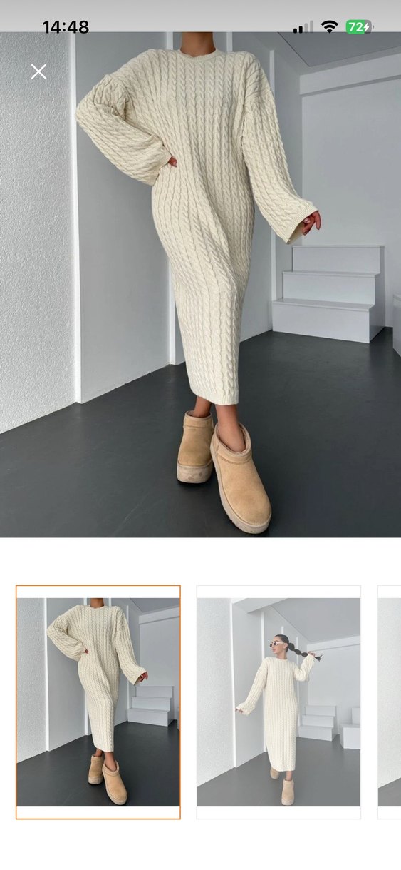 Beyaz Uzun Triko Kadın Elbise - Görsel 2