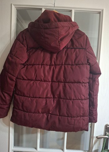 Bordo Kapüşonlu Fermuarlı  Mont - Görsel 5