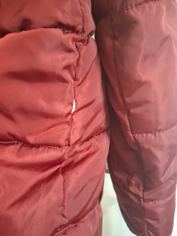 Bordo Kapüşonlu Fermuarlı  Mont - Görsel 4