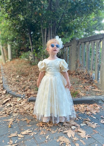 Kız Çocuk Beyaz Dantel Detaylı Elbise - Görsel 3