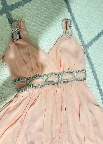 Pembe Drapeli Uzun Abiye Elbise - Görsel 2