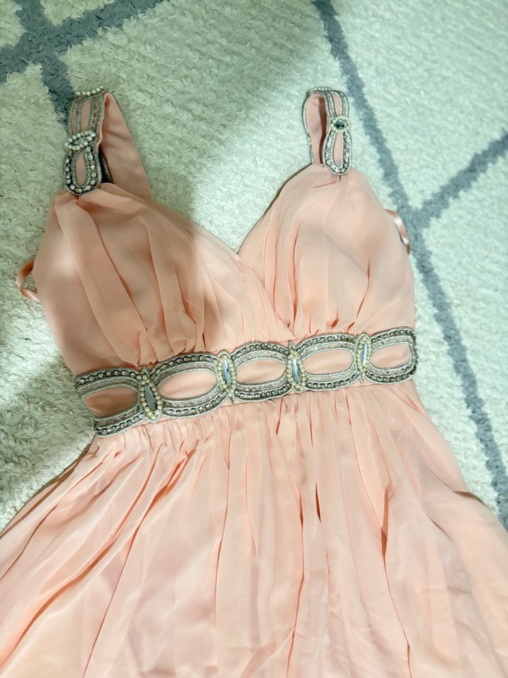 Pembe Drapeli Uzun Abiye Elbise - Görsel 2