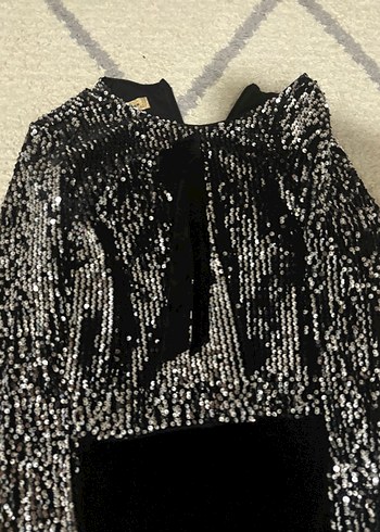 Uzun Kollu Siyah Drapeli Kadın Abiye Elbise - Görsel 4