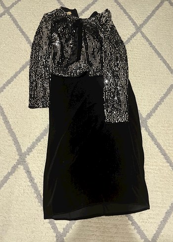 Uzun Kollu Siyah Drapeli Kadın Abiye Elbise - Görsel 2