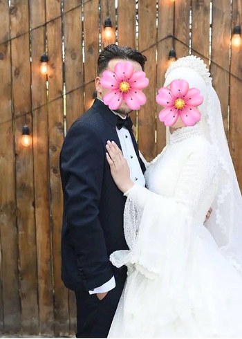 Uzun Kollu Yüksek Yakalı Prenses Gelinlik - Görsel 4