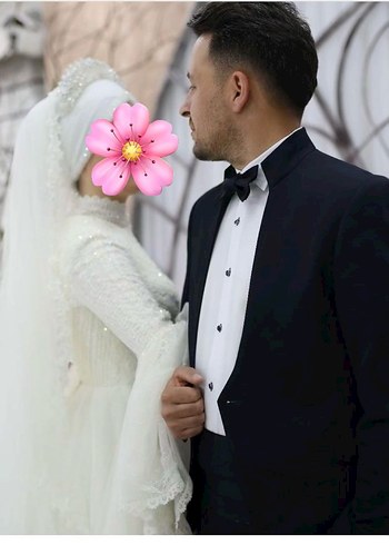 Uzun Kollu Yüksek Yakalı Prenses Gelinlik - Görsel 3