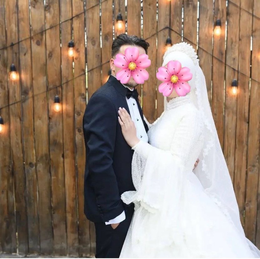 Uzun Kollu Yüksek Yakalı Prenses Gelinlik - Görsel 4