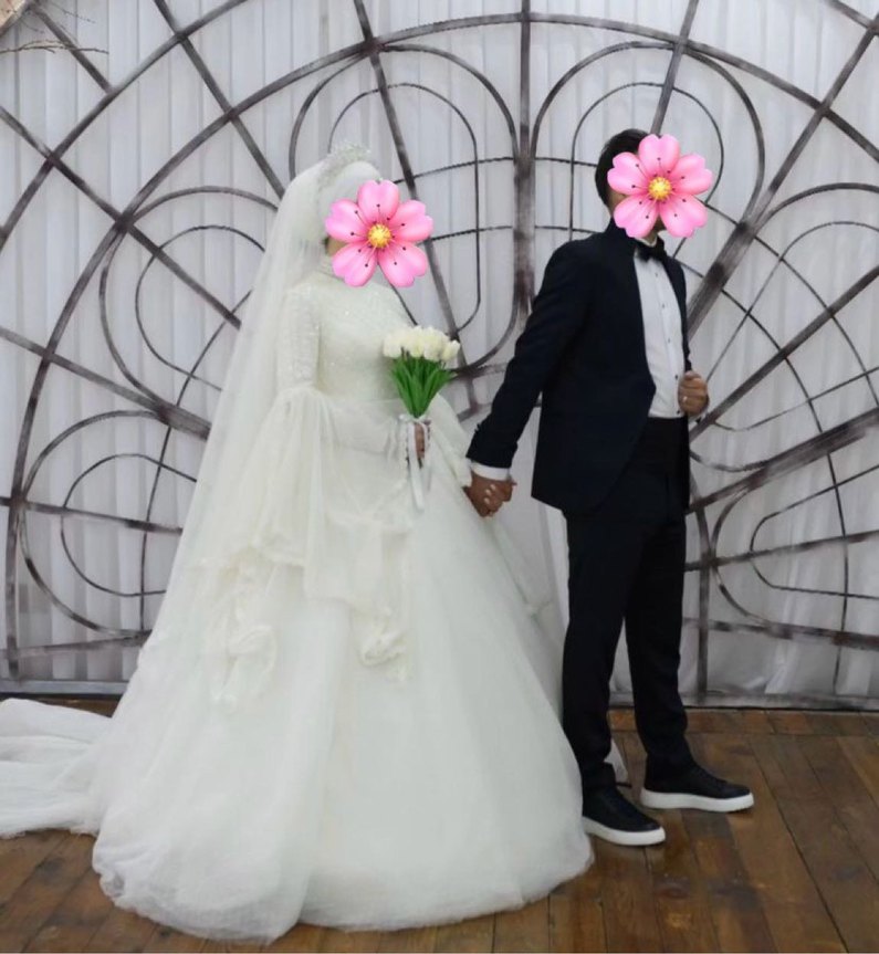 Uzun Kollu Yüksek Yakalı Prenses Gelinlik - Görsel 2