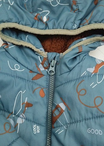 18-24 Ay Beden Kapüşonlu Baskılı Erkek Çocuk Mont