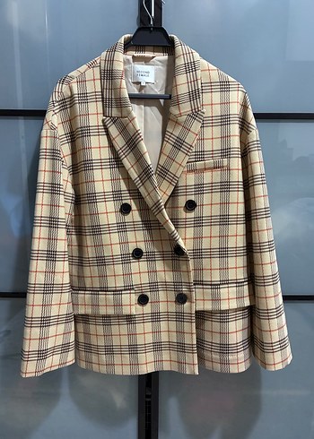 Beymen Bej Ekose Cift Sirali Blazer Ceket