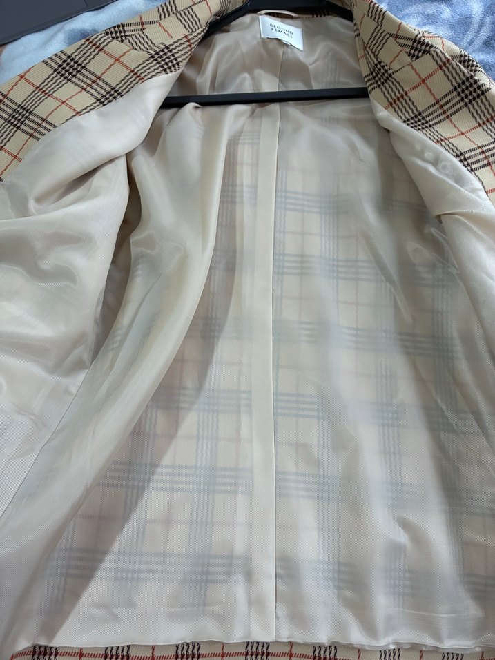 Bej Ekose Çift Sıralı Blazer Ceket — görsel 6/7