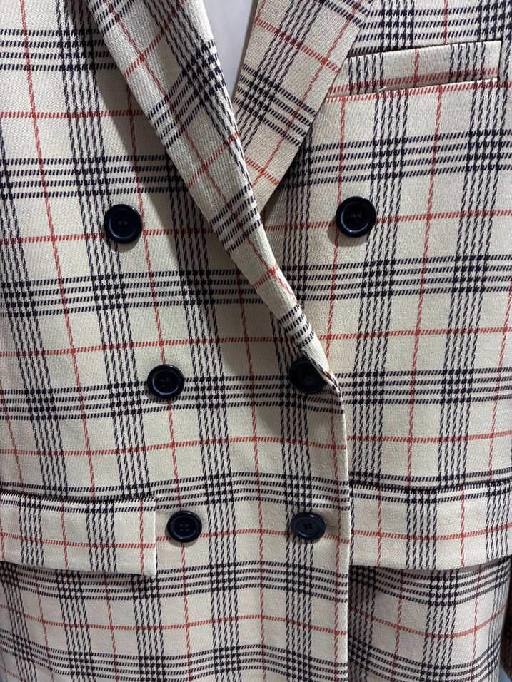 Bej Ekose Çift Sıralı Blazer Ceket — görsel 2/7