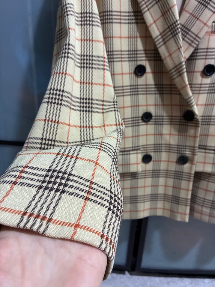 Bej Ekose Çift Sıralı Blazer Ceket — görsel 5/7