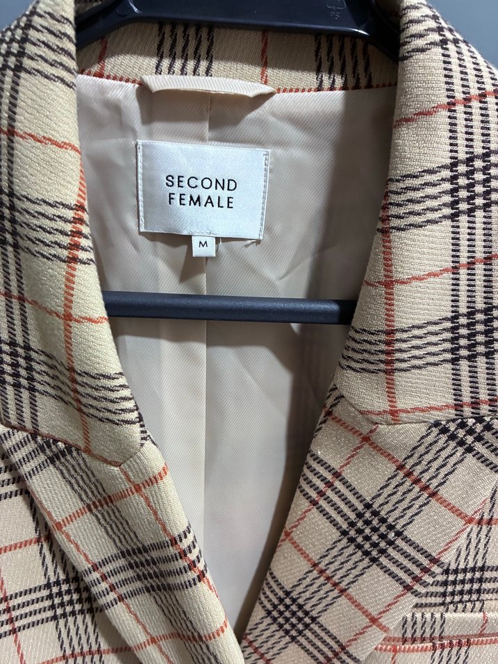 Bej Ekose Çift Sıralı Blazer Ceket — görsel 3/7