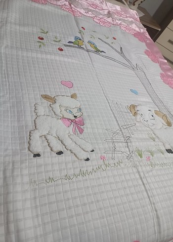 pike seti Nakışlı Pamuklu Pembe Çocuk Uyku Örtüsü - Görsel 6