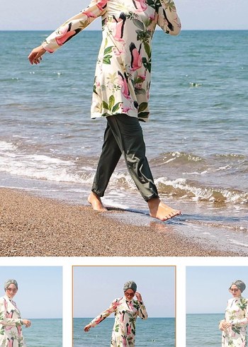 Flamingo desenli likralı tesettür haşema takımı 4lü - Görsel 13