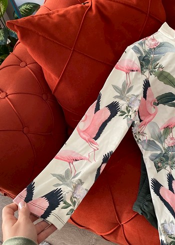 Flamingo desenli likralı tesettür haşema takımı 4lü - Görsel 8