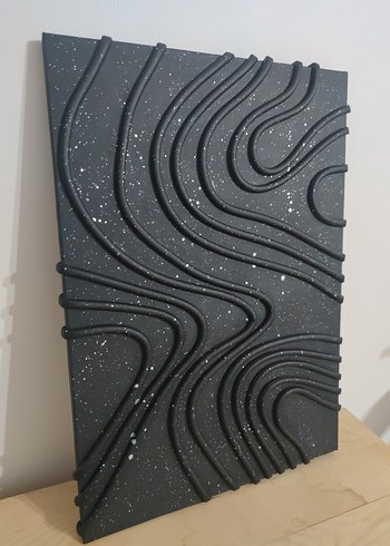 Kabartmalı Siyah Soyut Tablo - Görsel 3