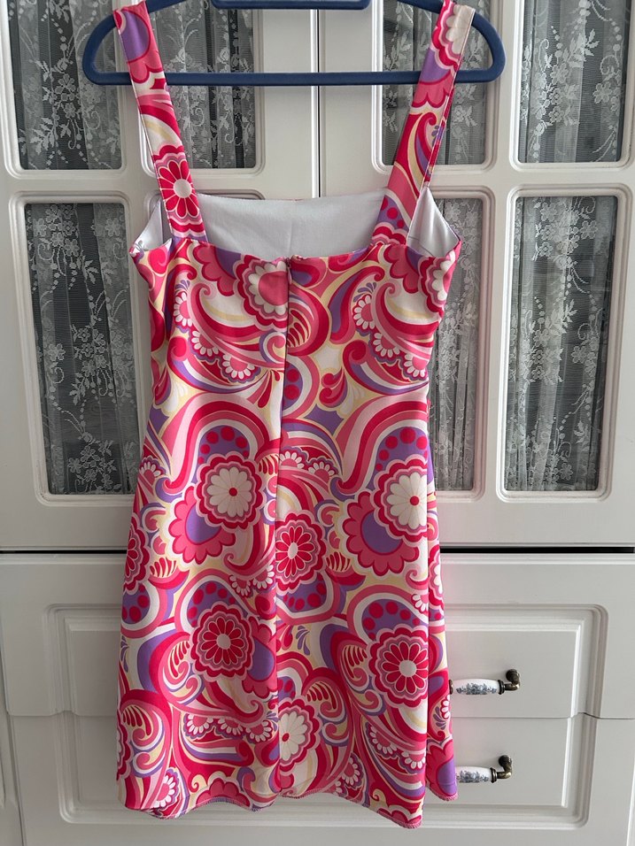 Renkli Pembe Mini Elbise - Görsel 2