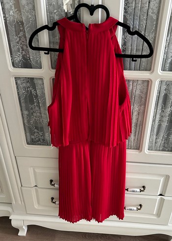 Kırmızı Piliseli Mini Abiye Elbise - Görsel 2