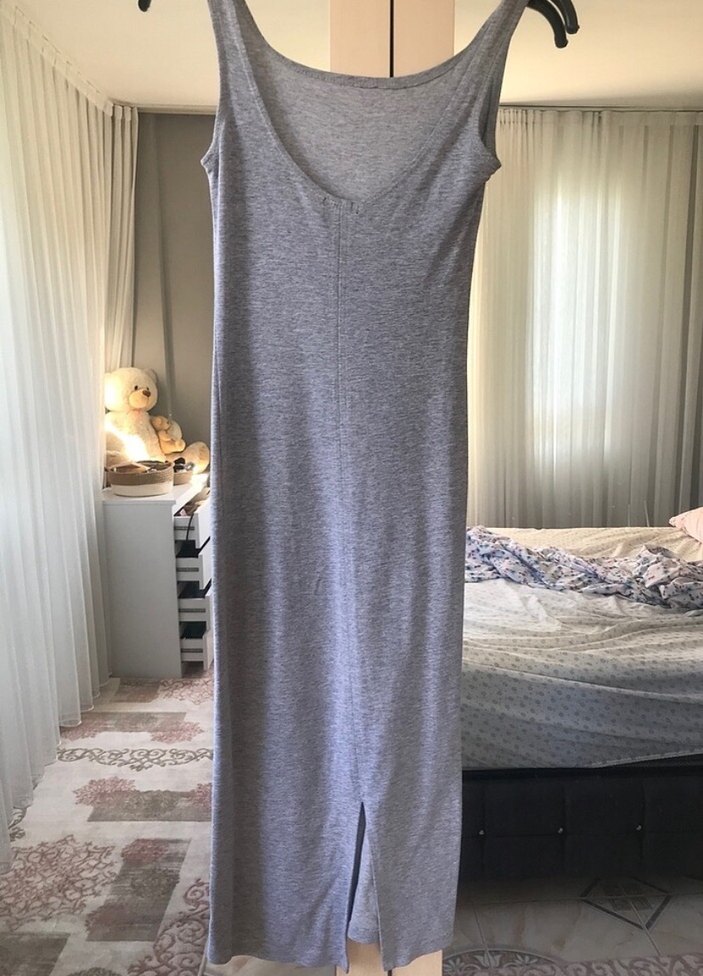 Gri Uzun Askılı Kadın Elbise - Görsel 2