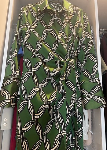 Mango satenimsi Yeşil Kadın Elbise - Görsel 2