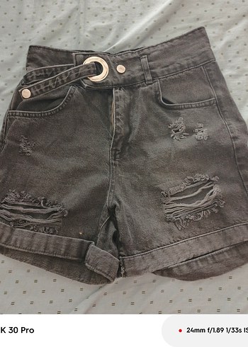 Gri Kadın Denim Mini Şort