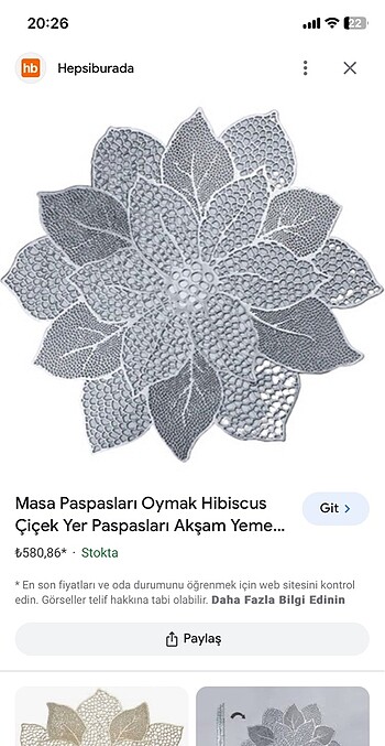 Yemek masası sunum paspası