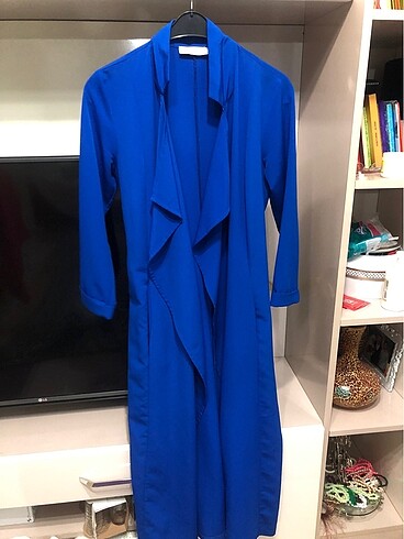 Saks Mavisi Şal Yaka Kimono Ceket Abaya