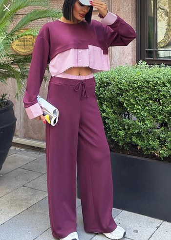 Kadın Mor Bağcıklı Rahat Eşofman Takımı - Görsel 2