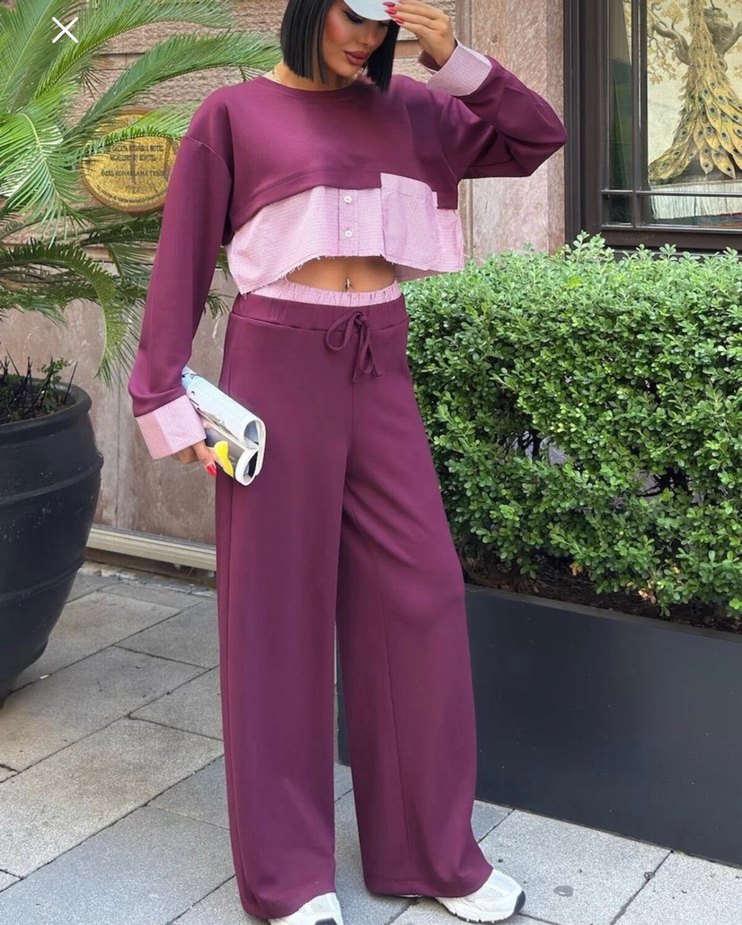 Kadın Mor Bağcıklı Rahat Eşofman Takımı - Görsel 2