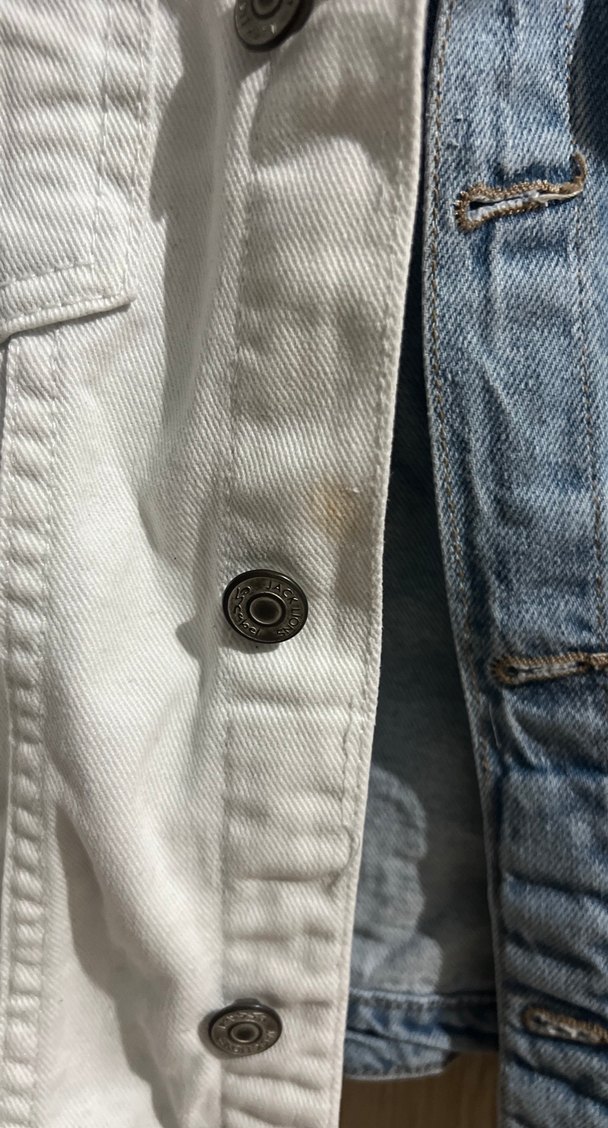 Düğmeli Beyaz ve Mavi Denim Kadın Ceket - Görsel 2