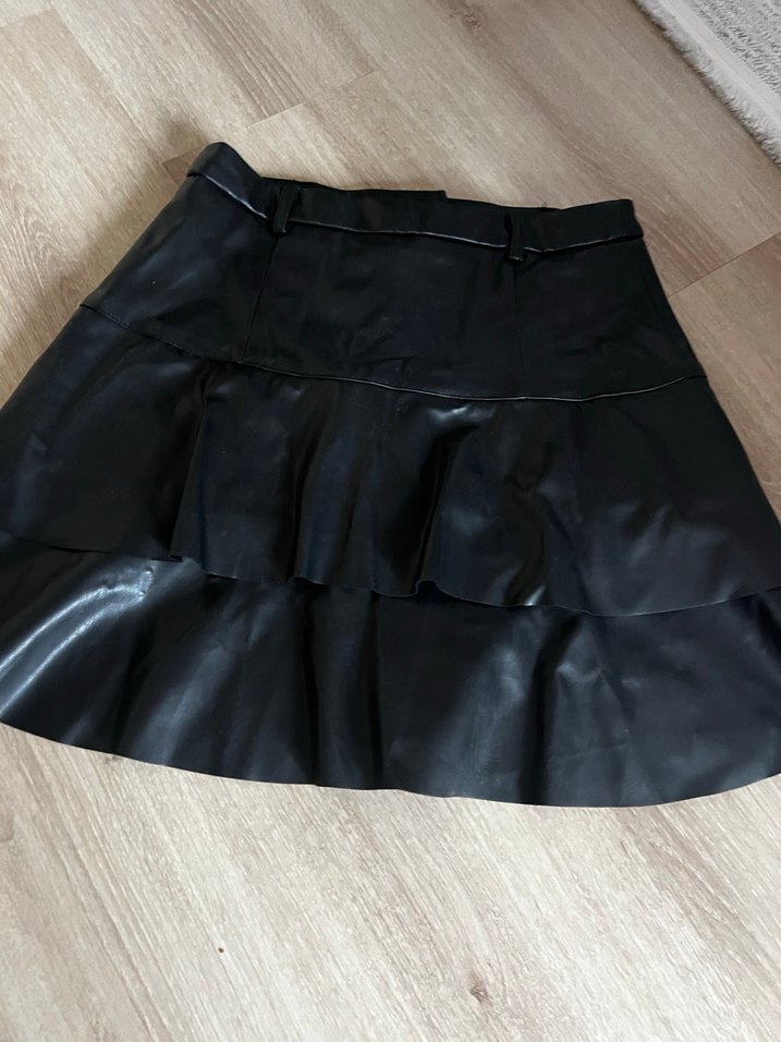Düğmeli Siyah Deri Mini Etek - Görsel 2