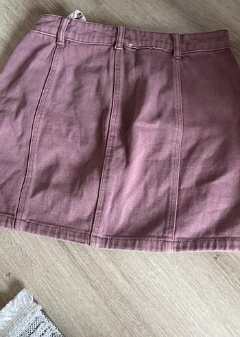 Düğmeli Mor Kot Mini Etek - Görsel 3