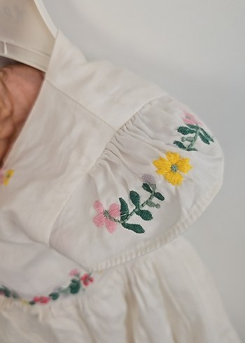 18-24 Ay Beden beyaz Renk M&S MARKA Kız Çocuk Nakışlı Beyaz Bohem Elbise