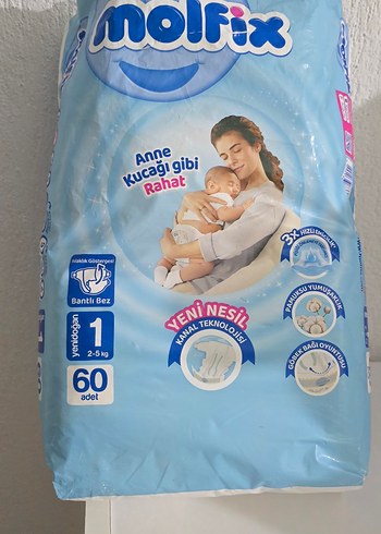 1 Beden: 2-5 kg Beden molfix 1 numara 43 adet bantlı bebek bezi