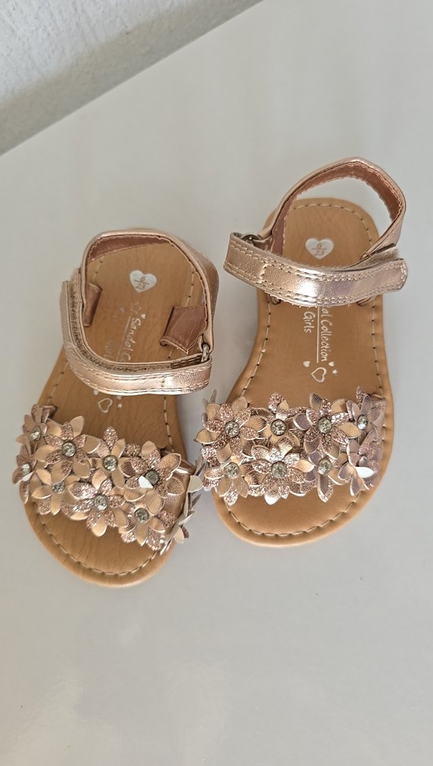 Kız Çocuk ucuk pembe Bej arası  Çiçekli Tokalı Sandalet ayakkabı - Görsel 3