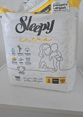 3 Beden: 4-9 kg Beden Renk Sleepy Extra Organik Bebek Bezi 3 Midi 112 Adet