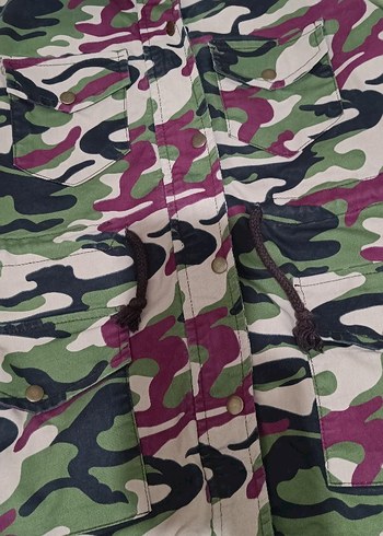 Kadın Çok Renkli Kamuflaj Düğmeli Ceket - Görsel 5