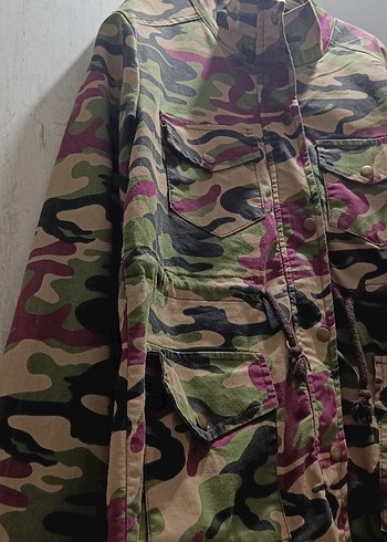 Kadın Çok Renkli Kamuflaj Düğmeli Ceket - Görsel 2